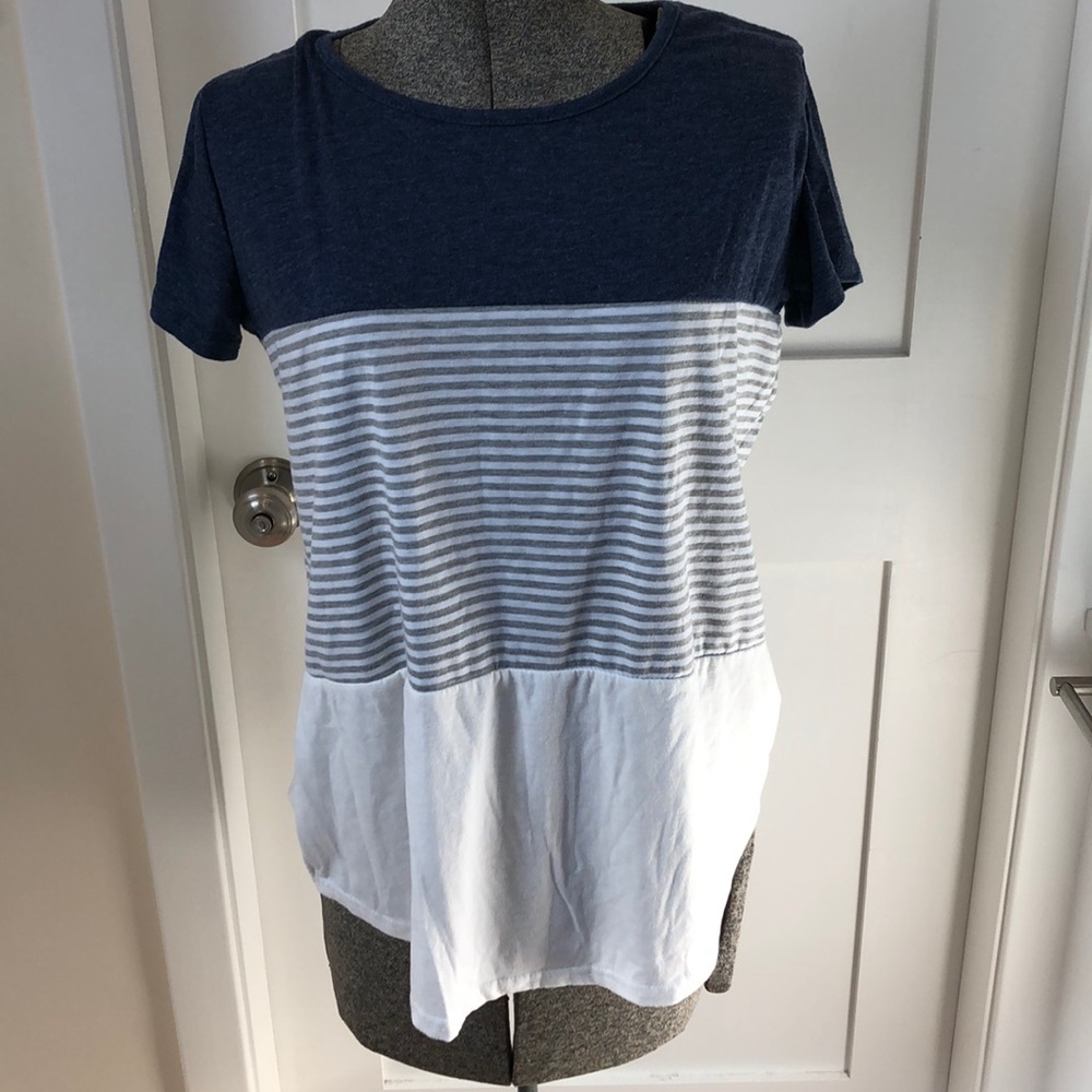 White gray and blue T-shirt